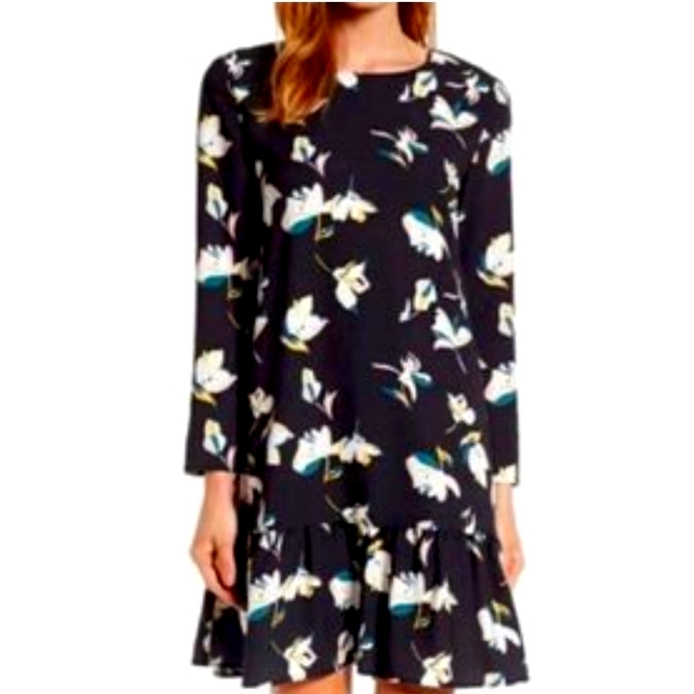 Halogen Floral Long sleeve Floral Black Dress